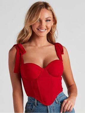 Red Bustier Top with tie strap detail size XS- never worn